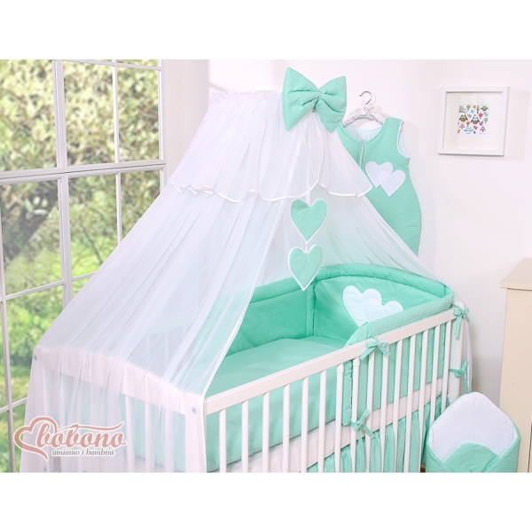 Beddengoed voor Babybed 11 st met Hemel Klamboe - Harten Mint