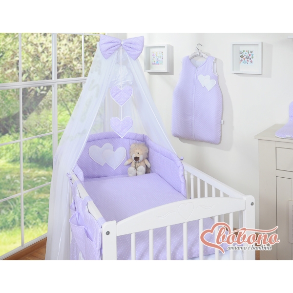 Beddengoed voor Babybed 11 st met Hemel Klamboe - Harten Purper Polkaprikker