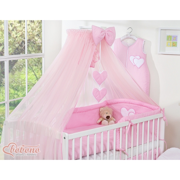 Beddengoed voor Babybed 11 st met Hemel Klamboe - Harten Roze