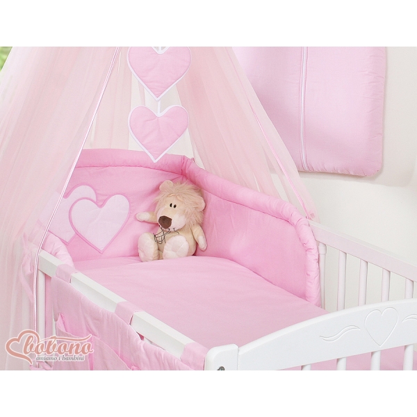 Beddengoed voor Babybed 11 st met Hemel Klamboe - Harten Roze