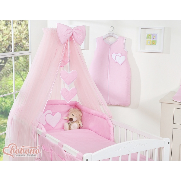 Beddengoed voor Babybed 11 st met Hemel Klamboe - Harten Roze