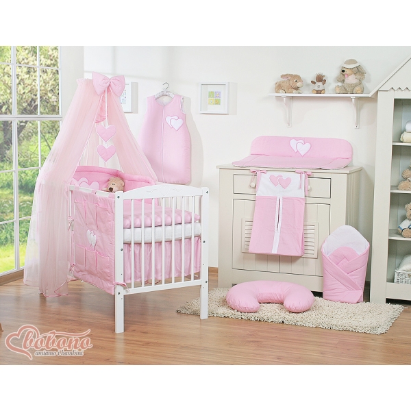 Beddengoed voor Babybed 11 st met Hemel Klamboe - Harten Roze