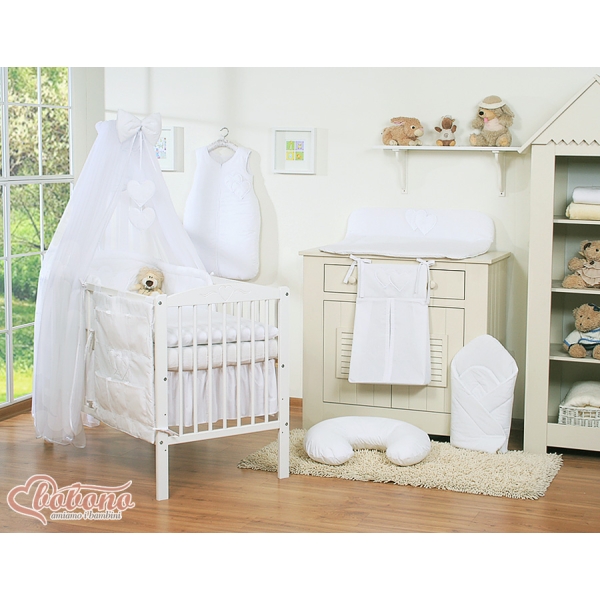 Beddengoed voor Babybed 11 st met Hemel Klamboe - Harten Wit