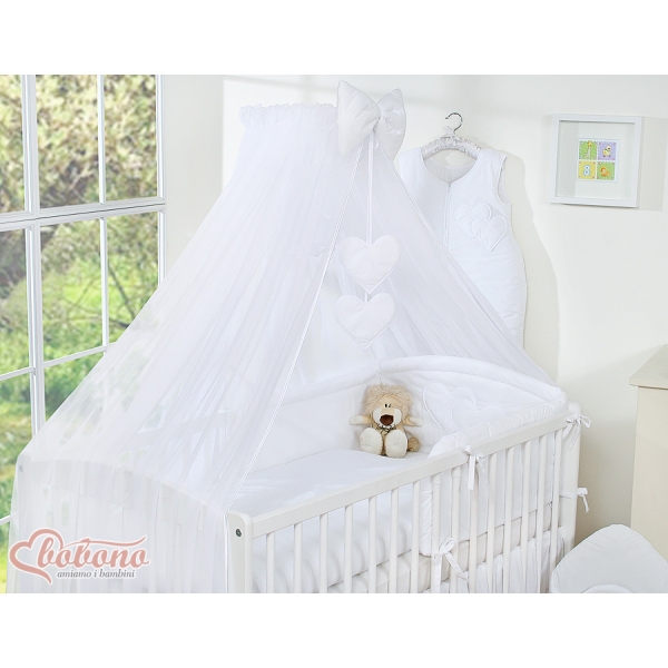 Beddengoed voor Babybed 11 st met Hemel Klamboe - Harten Wit