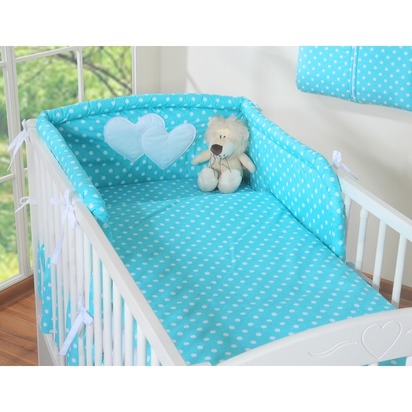 Beddengoed voor Babybed 2 st - Harten Turkoois Polkaprikker