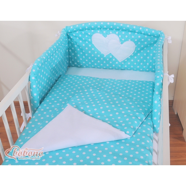 Beddengoed voor Babybed 2 st - Harten Turkoois Polkaprikker