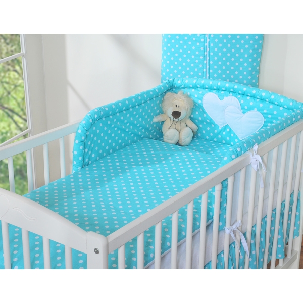 Beddengoed voor Babybed 2 st - Harten Turkoois Polkaprikker