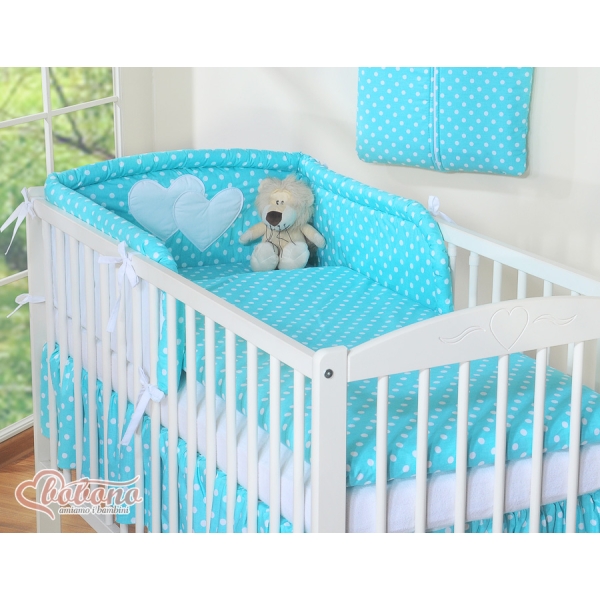 Beddengoed voor Babybed 2 st - Harten Turkoois Polkaprikker