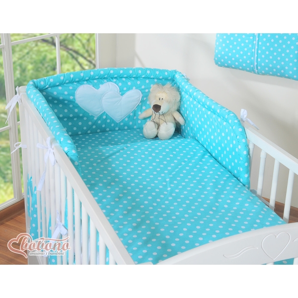 Beddengoed voor Babybed 2 st - Harten Turkoois Polkaprikker