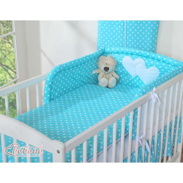 Beddengoed voor Babybed 2 st - Harten Turkoois Polkaprikker