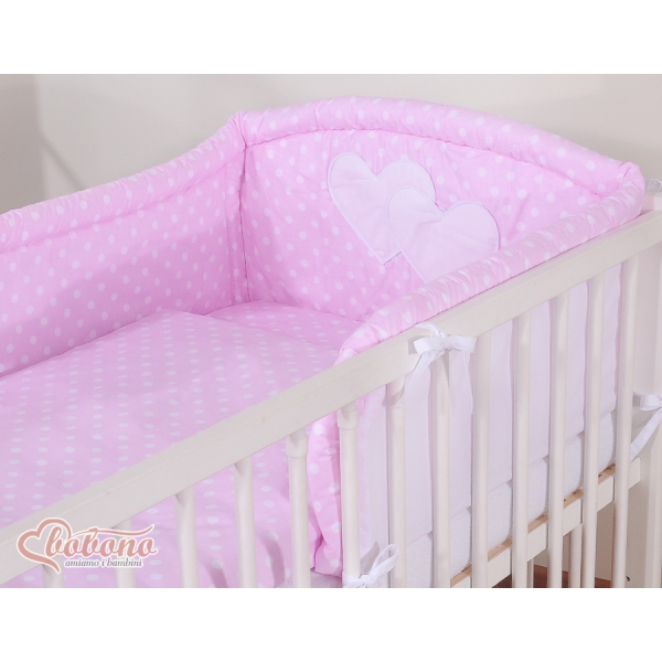 Beddengoed voor Babybed 3 st - Harten Roze Polkaprikker