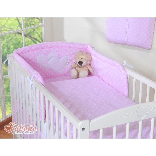 Beddengoed voor Babybed 3 st - Harten Roze Polkaprikker