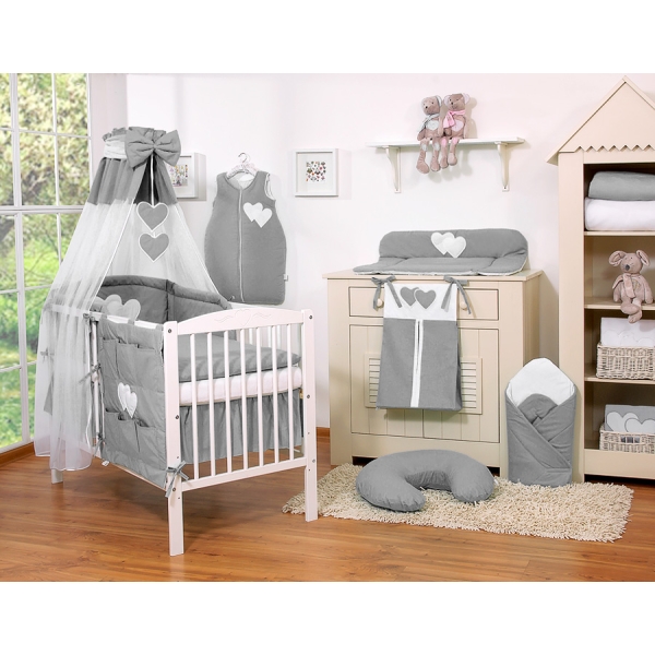 Beddengoed voor Babybed 5 st met Hemeltje - Harten Antraciet