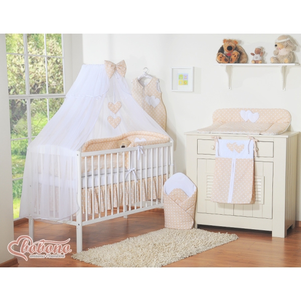 Beddengoed voor Babybed 5 st met Klamboe - Harten Beige Polkaprikker