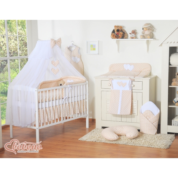 Beddengoed voor Babybed 5 st met Klamboe - Harten Beige Polkaprikker