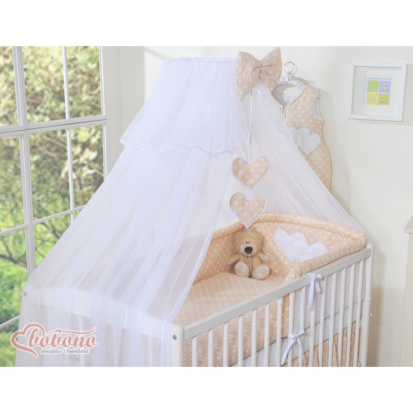 Beddengoed voor Babybed 5 st met Klamboe - Harten Beige Polkaprikker