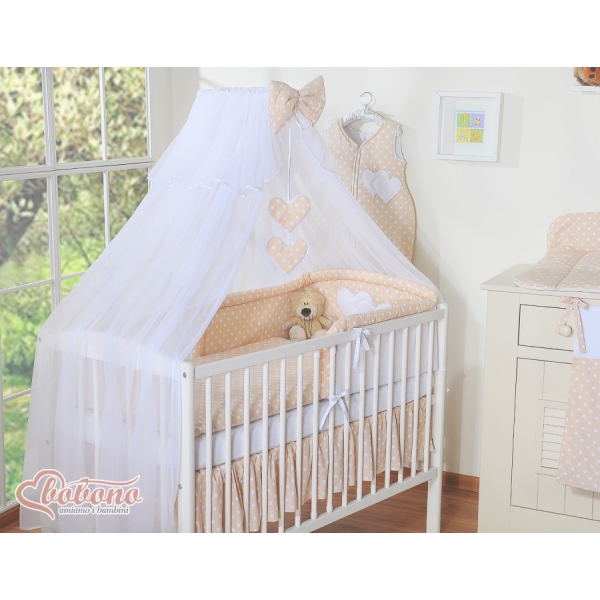 Beddengoed voor Babybed 5 st met Klamboe - Harten Beige Polkaprikker
