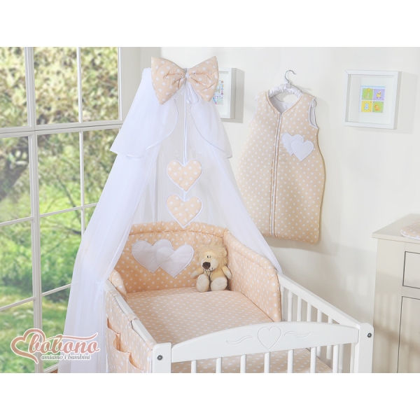 Beddengoed voor Babybed 5 st met Klamboe - Harten Beige Polkaprikker