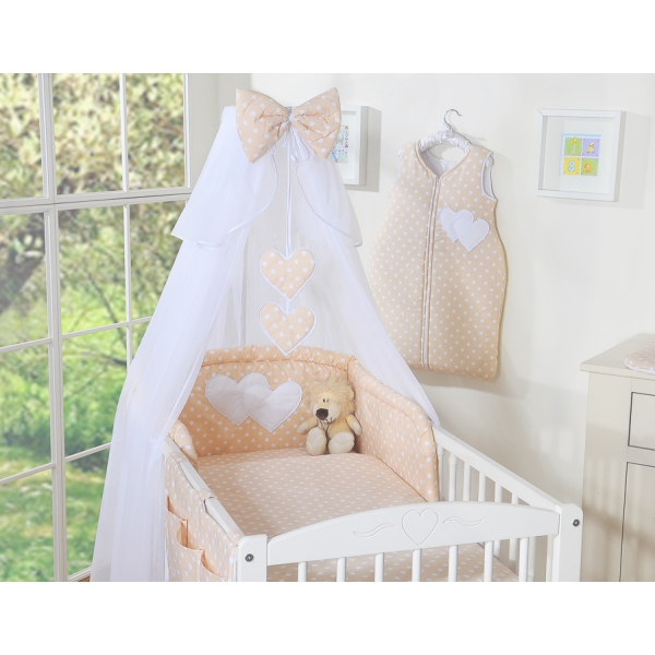 Beddengoed voor Babybed 5 st met Klamboe - Harten Beige Polkaprikker