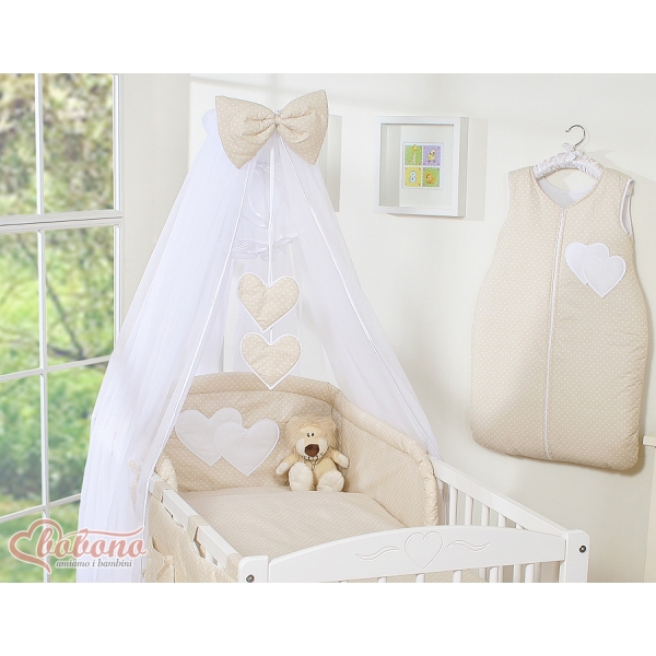Beddengoed voor Babybed 5 st met Klamboe - Harten Beige Polkaprikker