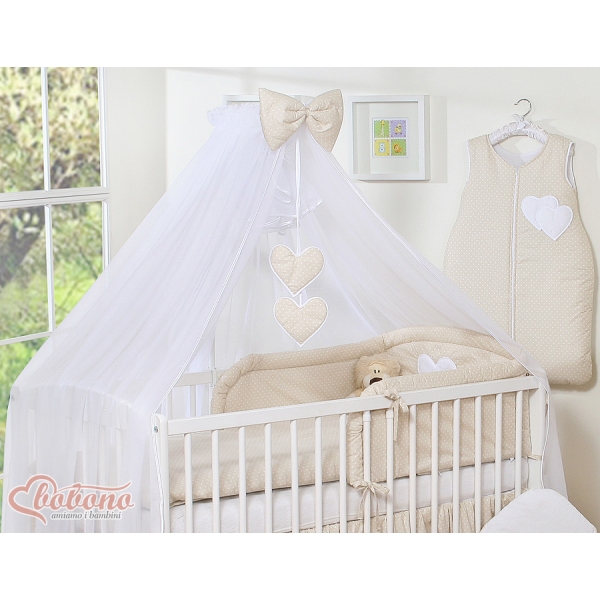 Beddengoed voor Babybed 5 st met Klamboe - Harten Beige Polkaprikker