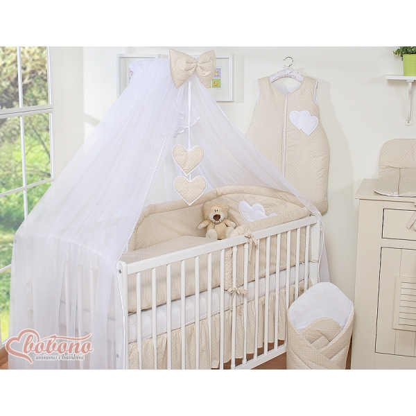 Beddengoed voor Babybed 5 st met Klamboe - Harten Beige Polkaprikker