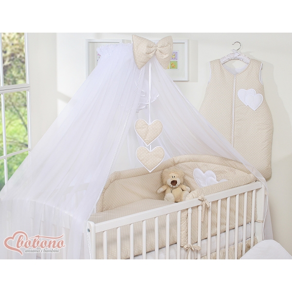 Beddengoed voor Babybed 5 st met Klamboe - Harten Beige Polkaprikker