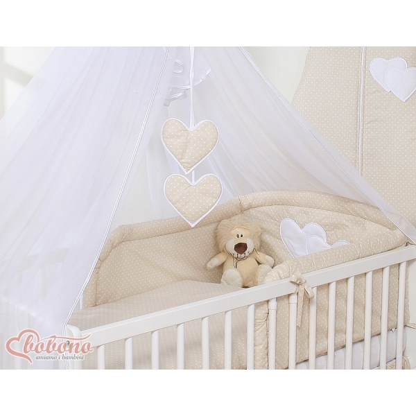Beddengoed voor Babybed 5 st met Klamboe - Harten Beige Polkaprikker