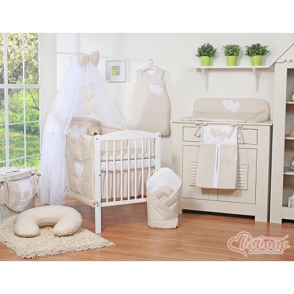 Beddengoed voor Babybed 5 st met Klamboe - Harten Beige Polkaprikker
