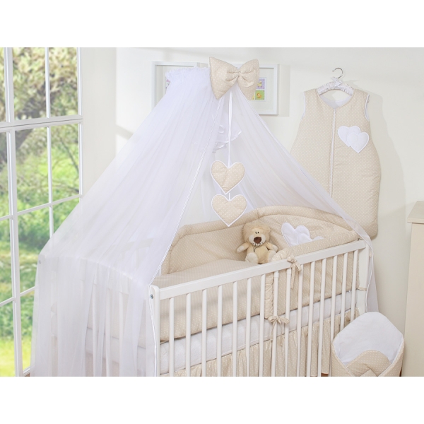 Beddengoed voor Babybed 5 st met Klamboe - Harten Beige Polkaprikker