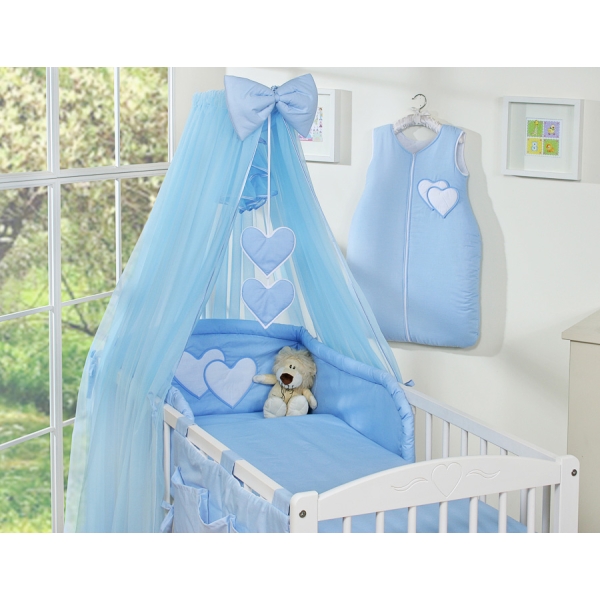 Beddengoed voor Babybed 5 st met Klamboe - Harten Blauw
