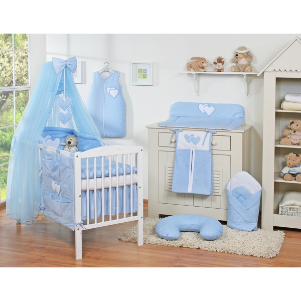 Beddengoed voor Babybed 5 st met Klamboe - Harten Blauw