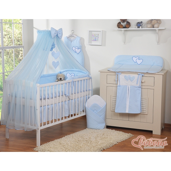 Beddengoed voor Babybed 5 st met Klamboe - Harten Blauw