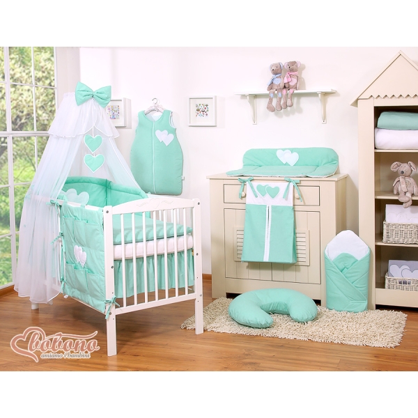 Beddengoed voor Babybed 5 st met Klamboe - Harten Mint