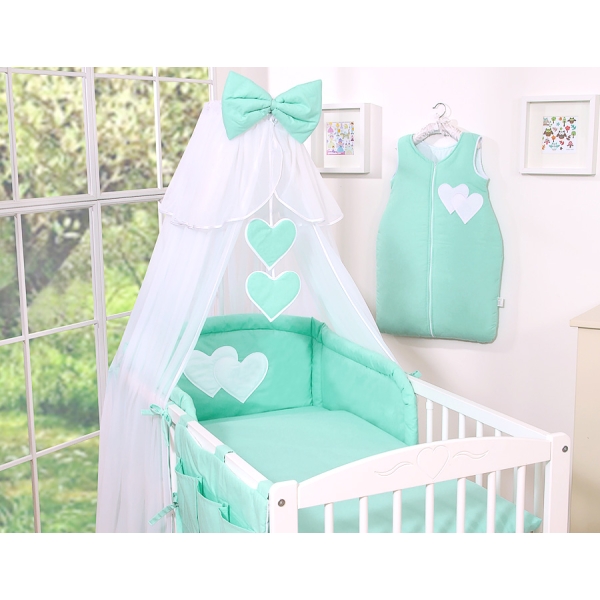 Beddengoed voor Babybed 5 st met Klamboe - Harten Mint