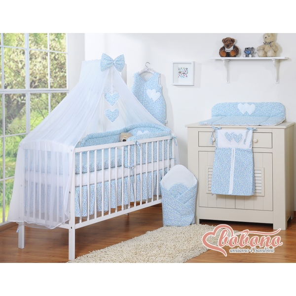 Beddengoed voor Babybed 7 st met Hemel Klamboe - Harten Blauw Bloemenweide Bloemen
