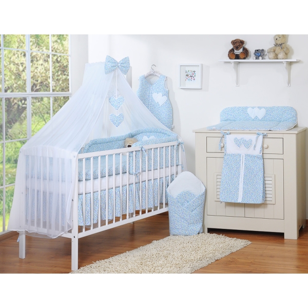 Beddengoed voor Babybed 7 st met Hemel Klamboe - Harten Blauw Bloemenweide Bloemen
