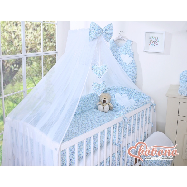 Beddengoed voor Babybed 7 st met Hemel Klamboe - Harten Blauw Bloemenweide Bloemen