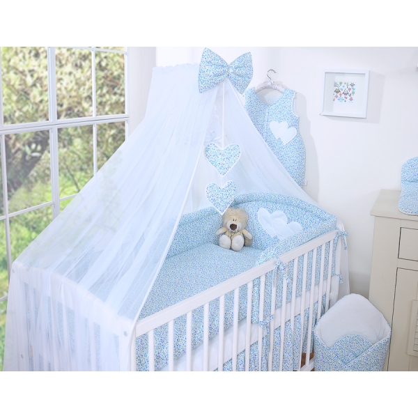 Beddengoed voor Babybed 7 st met Hemel Klamboe - Harten Blauw Bloemenweide Bloemen