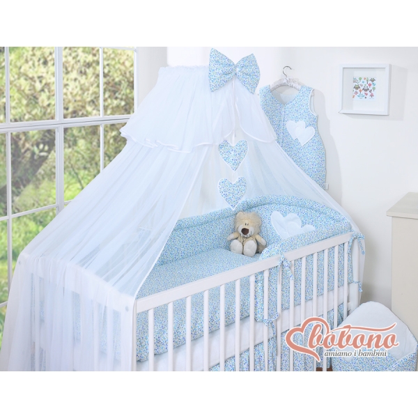 Beddengoed voor Babybed 7 st met Hemel Klamboe - Harten Blauw Bloemenweide Bloemen