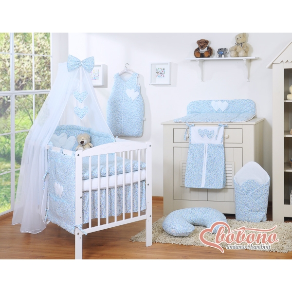 Beddengoed voor Babybed 7 st met Hemel Klamboe - Harten Blauw Bloemenweide Bloemen