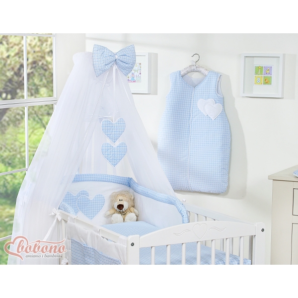 Beddengoed voor Babybed 7 st met Hemel Klamboe - Harten Blauw Geruit