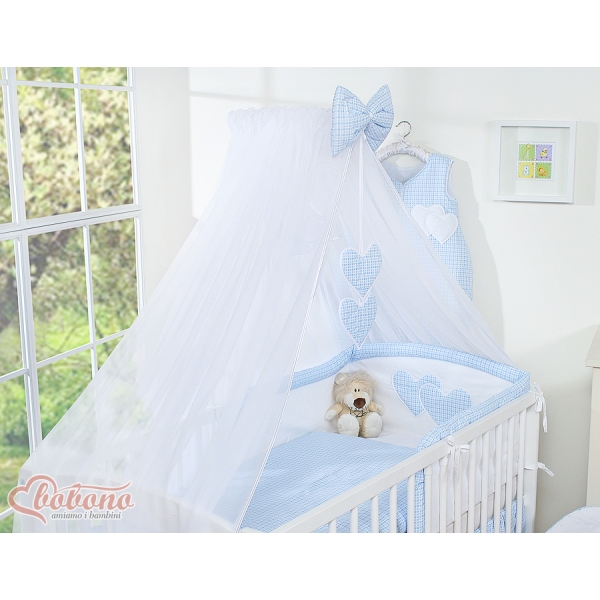 Beddengoed voor Babybed 7 st met Hemel Klamboe - Harten Blauw Geruit