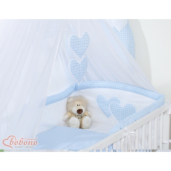 Beddengoed voor Babybed 7 st met Hemel Klamboe - Harten Blauw Geruit