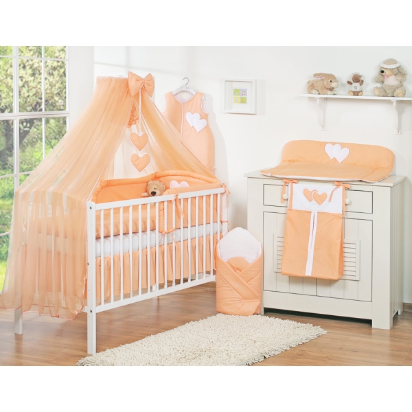 Beddengoed voor Babybed 7 st met Hemel Klamboe - Harten Perzik