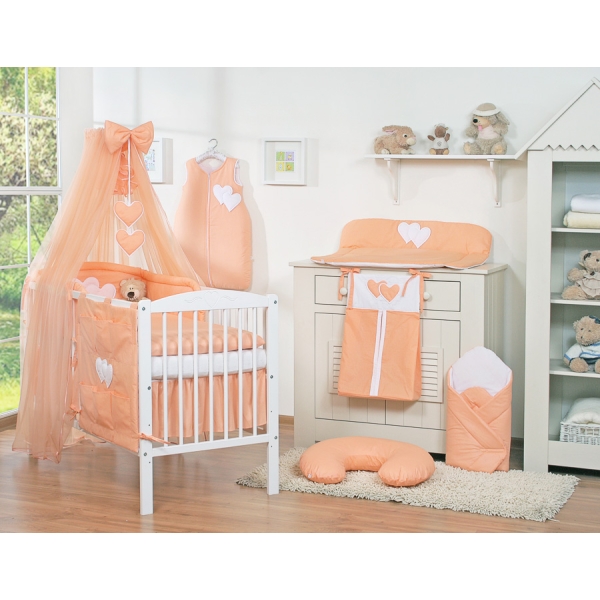 Beddengoed voor Babybed 7 st met Hemel Klamboe - Harten Perzik
