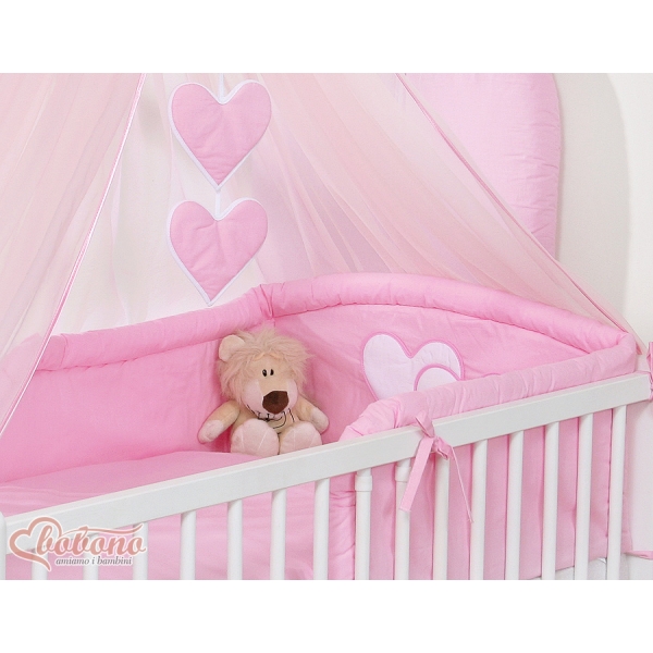 Beddengoed voor Babybed 7 st met Hemel Klamboe - Harten Roze
