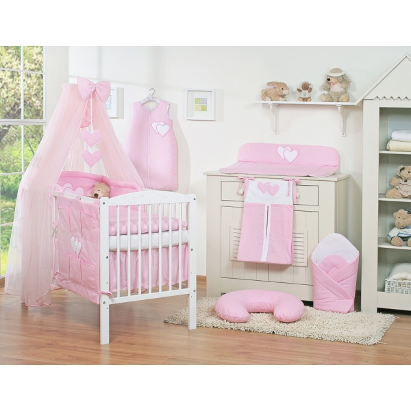 Beddengoed voor Babybed 7 st met Hemel Klamboe - Harten Roze