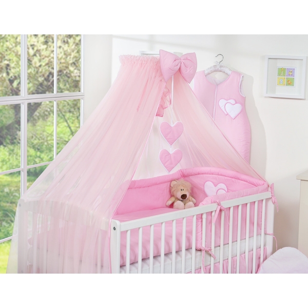 Beddengoed voor Babybed 7 st met Hemel Klamboe - Harten Roze