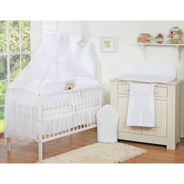 Beddengoed voor Babybed 7 st met Hemel Klamboe - Harten Wit